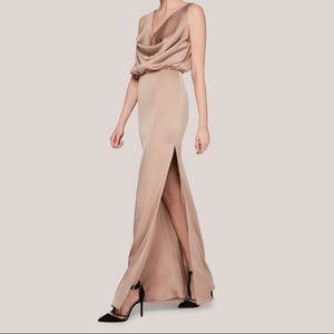 Fame and partners tan/nude gold silk dress